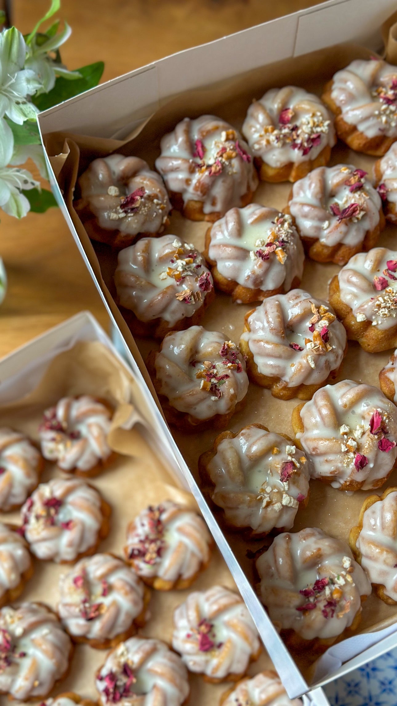 Carrot & Pecan Bundt Cakes with a cheesecake icing